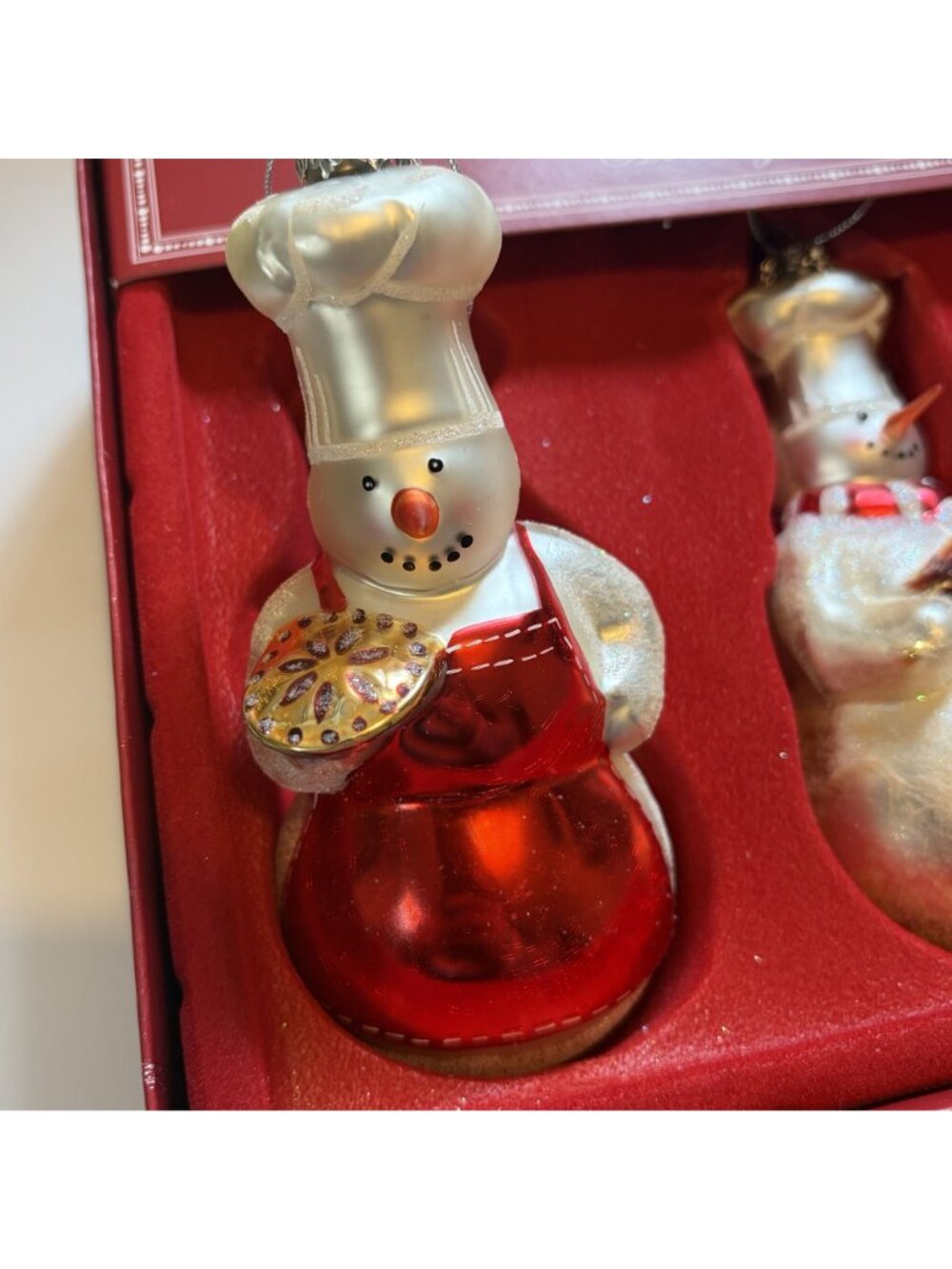 Williams Sonoma Limited Edition Baker Chef Snowman Glass Holiday Ornaments 2005 - Picture 3 of 16